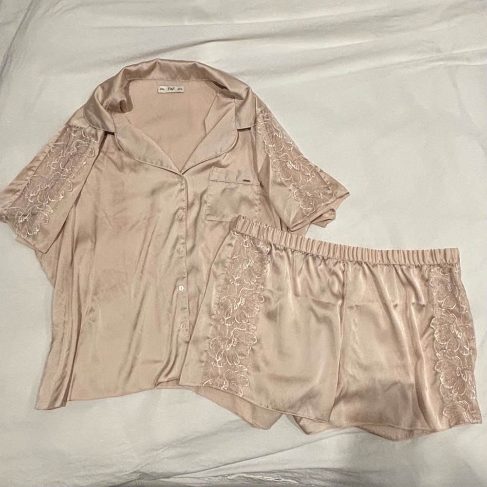 F&F Cream Lace Trim Pajama Set
